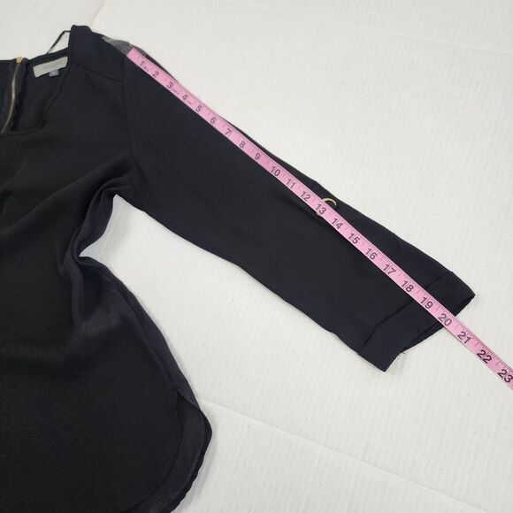 Apology London Black Top Blouse Back Gold Zip High-low Roll-tab Sleeve Size S - Picture 8 of 14